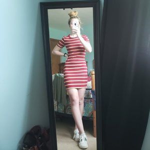 Forever 21 Ribbed Red Striped T-Shirt Dress